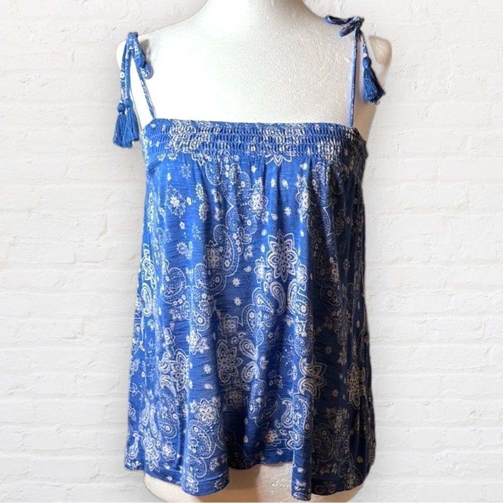 AEROPOSTALE blue and white sleeveless top with skinny adjustable straps SZ XS